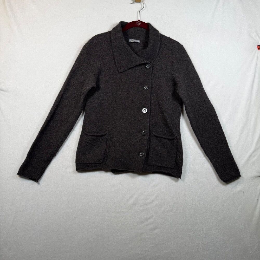 Horny Toad Heartfelt Boiled Wool Angora Cardigan Sweater Brown Medium